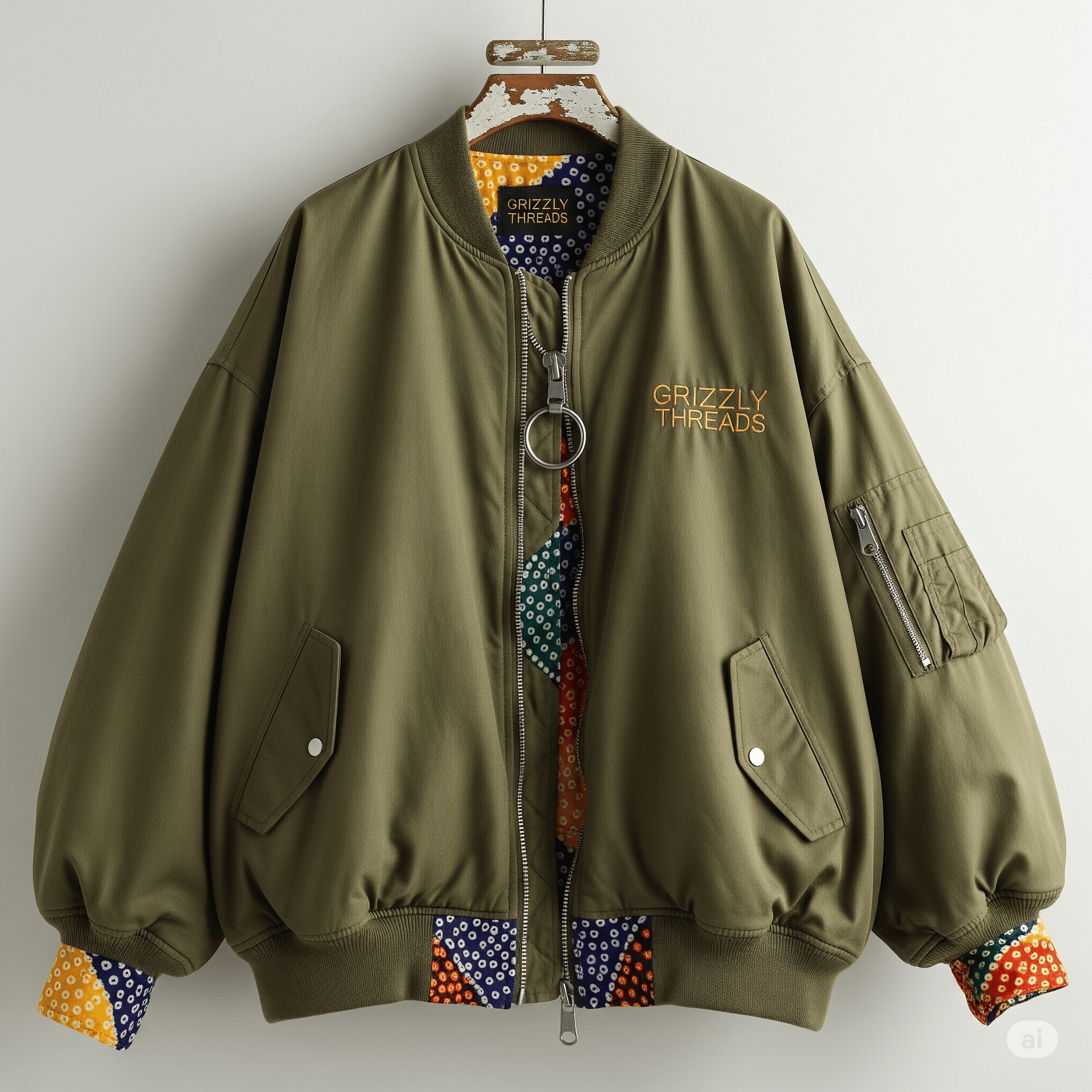 Oversized Bandhani Bomber Jacket White